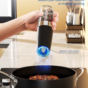 Battery Operated Salt <b>Pepper</b> Automatic Salt <b>Grinder</b> Electric Salt and <b>Pepper</b> <b>Grinders</b> with Blue LED Light Adjustable Coarseness - Product Image 5