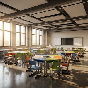 Muebles escolares, mesa <span class=keywords><strong>de</strong></span> entrenamiento hexagonal plegable y silla, escritorio y silla plegables trapezoidales móviles para estudiantes <span class=keywords><strong>de</strong></span> primaria - Product Image 5