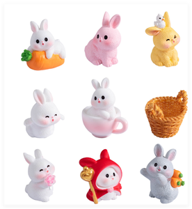 Figurine de lapin miniature en résine mignonne, gris et blanc, avec panier de rangement, tasse, <span class=keywords><strong>oiseau</strong></span>, carotte, lapin magique, dessin animé, objet de collection - Product Image 1