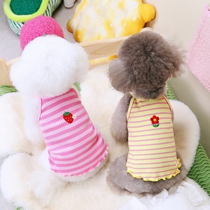 Cute Cotton Dog Tank <strong>Tops</strong> with Striped Pattern and Flower Strawberry Embroidery for Spring and Fall Vest for <strong>Cats</strong> - Product Image 1