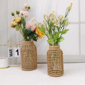 Vase en verre de Style campagnard avec corde de chanvre, couverture tissée, Vases à fleurs pour centre de table de mariage - Product Image 1
