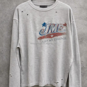 T-shirts en coton épais délavé style vintage pour hommes, personnalisables par sérigraphie, et T-shirts à manches longues légers effet vieilli - Product Image 1