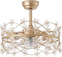 Ventilateur de plafond en cage avec lumière et abat-jour en cristal en forme de fleur pour chambre de fille ou chambre d'enfant