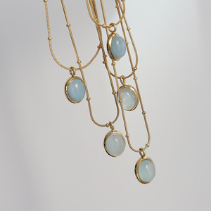 Collana <span class=keywords><strong>con</strong></span> Pendente Ovale <span class=keywords><strong>in</strong></span> Opale Blu per Donne, Catena <span class=keywords><strong>in</strong></span> Acciaio Inossidabile 316L, Placcata <span class=keywords><strong>in</strong></span> <span class=keywords><strong>Oro</strong></span> 18K <span class=keywords><strong>con</strong></span> Rivestimento E-coating Vintage - Product Image 5