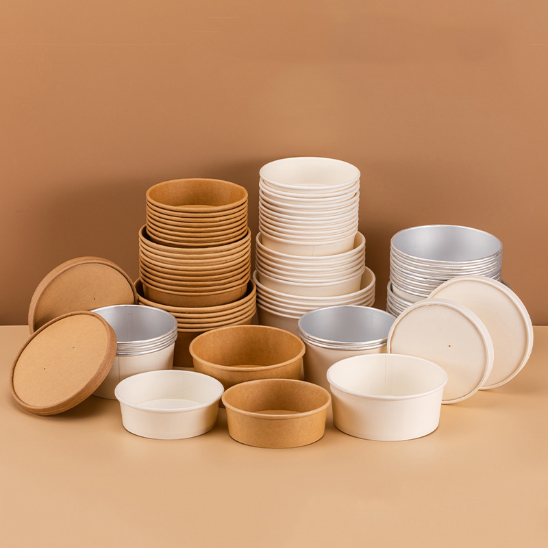 Custom Printed Round Disposable Hot Fast Food Lunch Box to Go Takeout Container Kraft Paper Plates Bowls
