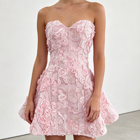 Robe de soirée élégante et sexy, légère et luxueuse, sans bretelles, cintrée à la taille, avec des fleurs en 3D, mini robe de fête