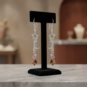 Star Moon Celestial Drop <b>Earrings</b> Women's Silver Plated Alloy Dangle Jewelry Cute Crystal Rhinestone Hypoallergenic Fashion - Product Image 3