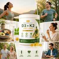 Capsule de vitamine D3 naturelle K2 MK7 B12, soutien à l'absorption du calcium, OEM ODM, étiquette privée, complément nutritionnel quotidien pour adultes