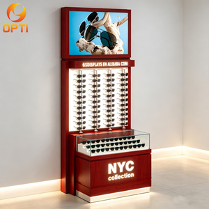 Meubles de magasin de lunettes sur mesure, présentoir mural pour lunettes de soleil avec éclairage LED, aménagement de magasin d'optique - Product Image 1