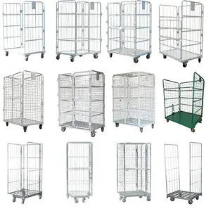 Heavy Duty Laundry Cage Trolley Warehouse Material Steel Roll Container Roll Cart With Transparent Cover And Stoppable Castors