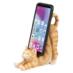 Soporte para Teléfono Móvil con Forma de Gato, Soporte para Teléfono Celular de Resina Esculpida con Forma de Gatito, Soporte para Teléfono con Cuello Perezoso de Gato Naranja Tabby de 6 Pulgadas - Product Image 1