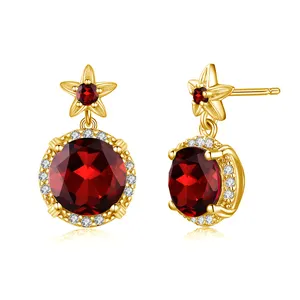 SZJINAO Wholesale Gift Real 925 Sterling Silver Garnet Jewelry Women Gold Plated Studs gemstone earrings for women