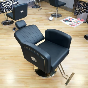 Luxury <b>Black</b> Synthetic <b>Leather</b> Reclining Barber <b>Chair</b> | Hydraulic Salon <b>Chair</b> Headrest 360 Degree Swivel Height Adjustable | - Product Image 1