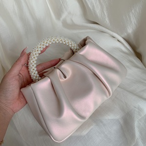 Trendy Pearl Handle Pleated Cloud Handbag Soft PU Leather Messenger Bag Single <b>Strap</b> <b>Shoulder</b> Bag Women Temperament - Product Image 1