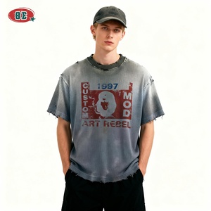 T-shirt in maglia waffle vintage DTG per streetwear, 100% cotone, all'ingrosso, con logo personalizzato, effetto acid wash sbiadito - Product Image 2