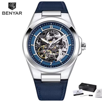 Montre-bracelet automatique mécanique Benyar BY-5207 avec bracelet en cuir, aiguilles lumineuses, étanche, pour homme, Reloj + Coffret cadeau