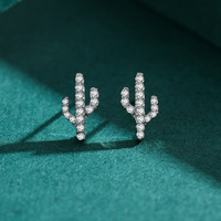 Boucles d'oreilles clous en argent 925 CZ Cactus, style luxe léger, résistantes au ternissement, vente en gros de première qualité, cadeau pour mariage, anniversaire, fête