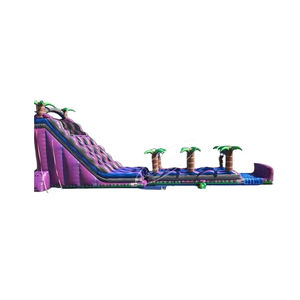 Toboggan aquatique gonflable en PVC à double voie, motif monstre violet marbré, commercial, à descente rapide, style tropical sauvage, avec double château - Product Image 3