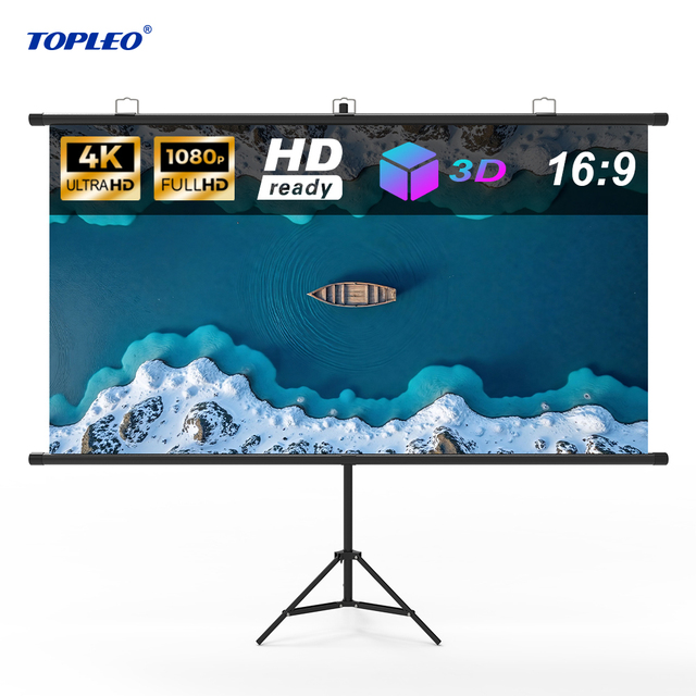 Topleo Outdoor Movie Projector Screen 60/120 Inch Foldable LED Aluminum Floor Rising Projection Screen with Stand