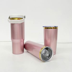 Nouvelle gourde isotherme US RTS 30oz en or rose brillant, plaquée or miroir, avec paille rabattable pour sublimation laser - Product Image 3