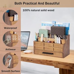Wooden Desktop Multi Layer <b>Storage</b> <b>Box</b> <b>Drawer</b> Style Office Organizer Solid Wood Rectangle Shape For Desk Use - Product Image 4
