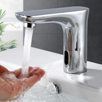 Robinet de lavabo sans contact à capteur infrarouge en laiton sans plomb, moderne, chromé, automatique, pour usage commercial