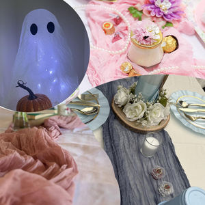 Décorations <span class=keywords><strong>de</strong></span> <span class=keywords><strong>table</strong></span> d'automne, Thanksgiving, mariage, fête prénatale, fête <span class=keywords><strong>de</strong></span> mariage, <span class=keywords><strong>chemin</strong></span> <span class=keywords><strong>de</strong></span> <span class=keywords><strong>table</strong></span> en <span class=keywords><strong>gaze</strong></span> et en tissu <span class=keywords><strong>de</strong></span> <span class=keywords><strong>coton</strong></span> - Product Image 5