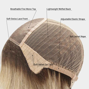 Parrucca da donna all'ingrosso per saloni, in <span class=keywords><strong>capelli</strong></span> umani europei di alta qualità, con frontale in pizzo esteso da orecchio a orecchio e parte superiore in mono fine - Product Image 4