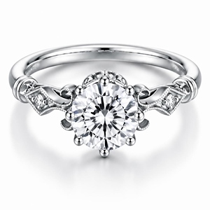 Minimal Crown Style <b>Ring</b> Mount <b>Crafted</b> in Solid 18K White Gold Embedded Natural Round Accent Diamonds Custom Gem Holder Fits - Product Image 2
