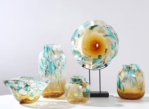 Set di Vasi <span class=keywords><strong>in</strong></span> Vetro Soffiato a Mano RYLAVA, Motivo a Spirale Turchese e Ambra, Decorazione Moderna per Casa, Centrotavola per Matrimoni - Product Image 3