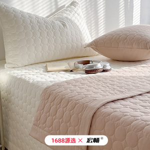 Solid Color Cream Cotton <b>Bed</b> <b>Sheet</b> Set 1.5m Non-Slip Quilted Thickened Four Seasons Use - Product Image 3