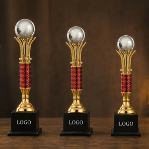 Trofeo Deportivo de Metal Fundido a Presión con Base Roja con Patrón y Parte Superior Cromada, Modelo 624, Portátil, Duradero, con Grabado e Impresión UV - Product Image 1