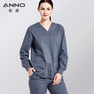Uniformes médicos ANNO de manga larga para otoño e invierno, conjuntos de camisetas de algodón suave, poliéster y spandex, trajes de enfermería y medicina. - Product Image 5