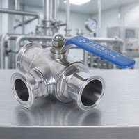 Vanne à boisseau sphérique sanitaire manuelle en acier inoxydable 3 voies, type Tri-Clamp, raccord à sertir, port T/L pour produits laitiers, brasserie, eau