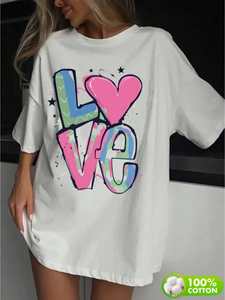 T-Shirt Unisex Oversize con Stampa Love, Manica Corta, Collo Tondo, 100% Cotone Jersey, Vestibilità Ampia per Tutte le Stagioni - Product Image 3