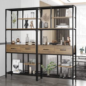 Industrial bookshelf with <b>drawers</b> and <b>6</b>-tier storage, suitable for office, bedroom, and living room use; customizable. - Product Image 1
