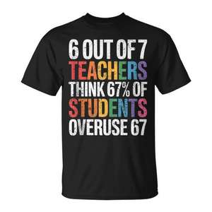 6 sur les 7 enseignants estiment que 67 % des élèves utilisent trop de [termine à insérer ici, par exemple : "smartphones", "appareils électroniques", etc.] T-shirt avec citation - Product Image 1