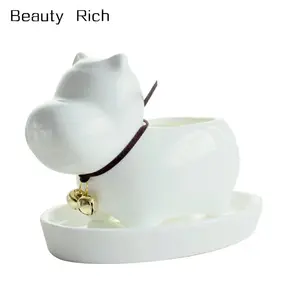 Weiß Hippo Pflanzer Mini Keramik Sukkulente Topf mit Tablett Untertasse Dekorative Blume Vase Spaß Tier Decor (Weiß)