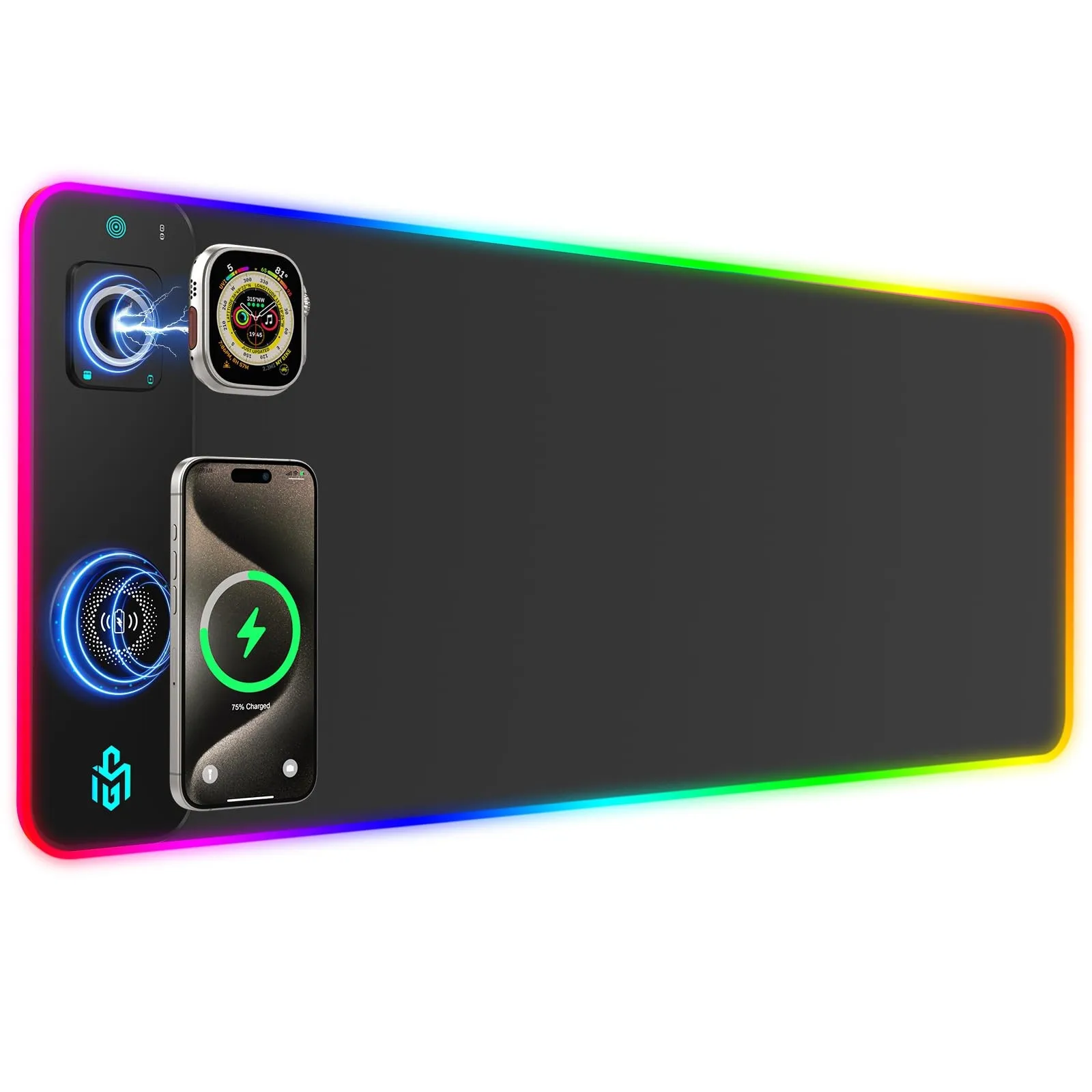 RGB <strong>Wireless</strong> <strong>Charging</strong> Mouse Pad Large Custom <strong>Desk</strong> <strong>Mat</strong> 3 in 1 Waterproof Gaming Desktop Mouse Pad for Gaming