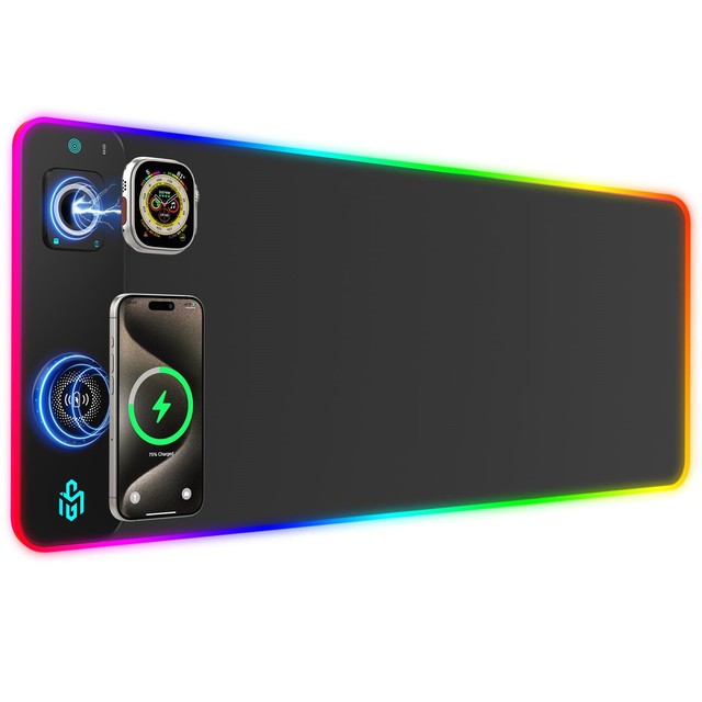 RGB Wireless Charging Mouse Pad Large Custom Desk Mat 3 in 1 Waterproof Gaming Desktop Mouse Pad for Gaming