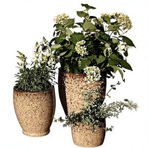 Jardinière conique moderne en bois, grande taille, finition grain de bois brun rustique, pour jardin, patio, balcon, décoration intérieure et extérieure - Product Image 1