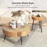 Ensemble de tables d'appoint rondes rustiques modernes avec grain de bois réaliste pour appartement