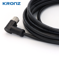 Connecteur d'alimentation KRONZ M8 3 broches en alliage noir IP67, femelle, à angle droit, blindé, pré-assemblé, moulé