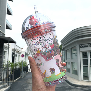 <span class=keywords><strong>Gobelet</strong></span> à paillettes en plastique à double paroi avec paille, <span class=keywords><strong>réutilisable</strong></span> et mignon, motif <span class=keywords><strong>licorne</strong></span>, vente en gros - Product Image 3
