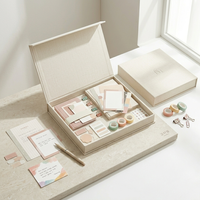 Ensemble cadeau de papeterie minimaliste coréen personnalisé en boîte rigide en lin, carnet à couverture rigide, ruban adhésif washi, autocollant, kit de scrapbooking DIY