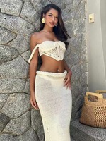 Ensemble de vêtements pour femmes ODM personnalisé, robe en maille d'été, style resort, jupe fendue, ajouré, sexy et tendance