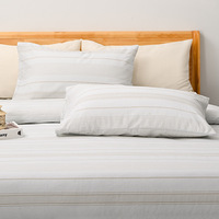 Parure de lit 4 pièces en coton et lin, drap plat rayé simple, housse de couette épaisse lavée, tissu naturel pour le printemps et l'été