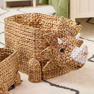 Wholesale Price Water Hyacinth <b>Baskets</b> Woven With Rhinoceros Shape,Handcrafted Storage <b>Baskets</b> for Kids Bedroom - Product Image 6
