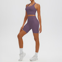 Nouvel ensemble de yoga transfrontalier effet seconde peau, dos nageur, taille haute, anti-transpiration, 2 pièces, short de fitness pour femme, entraînement sportif