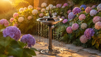 Fontaine de jardin en résine écologique résistante à la rouille, style Art Déco antique, avec sculpture d'oiseaux et de poissons, alimentée à l'énergie solaire, pour l'extérieur, vente en gros